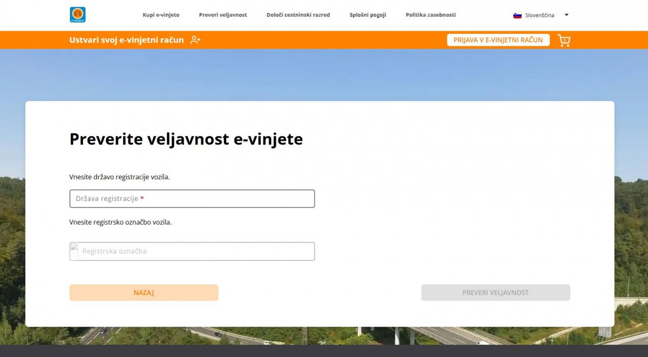 Veljavnost E-vinjete je možno preveriti za katerikoli avtomobil