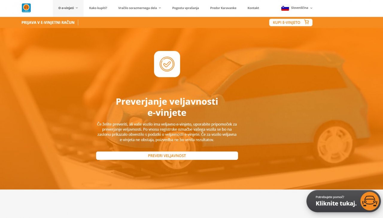 Veljavnost E-vinjete je možno preveriti za katerikoli avtomobil